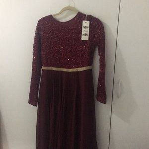 Long sleeve burgundy party dress from Turkey